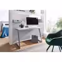 Schreibtisch 120x55x76 cm Hochglanz Weiß / Silber PC-Tisch mit Metallbeine