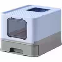 Katzenklo mit Deckel und Schaufel geräumig blassblau-taubengrau