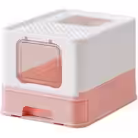 Katzenklo mit Deckel und Schaufel geräumig weiß-pastellrosa