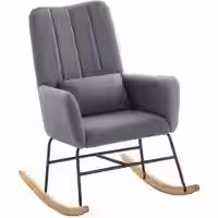 Schaukelstuhl mit Fleece bezogen und Armlehnen schiefergrau