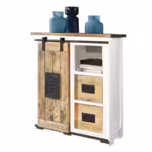 Massivart Sideboard mit 1 Rolltür Mango massiv weiß 75 cm - EMANUEL