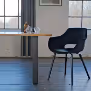 KAWOLA Essgruppe mit Esstisch Baumkante und Stühle ZAJA Velvet schwarz