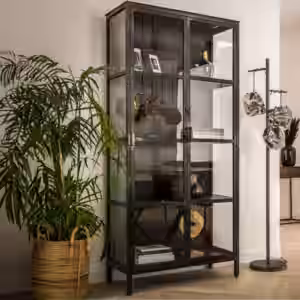 KAWOLA Highboard ARLES Vitrine Metall schwarz 2 Türen