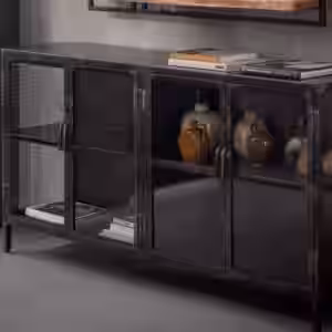 KAWOLA Sideboard BREST Vitrine Metall schwarz 4 Türen