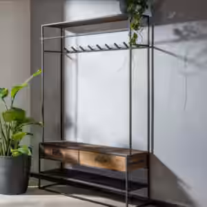 KAWOLA Garderobe TENBY Hartholz Metall schwarz 2 Schubladen 1 Ablage