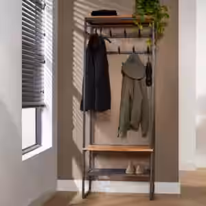 KAWOLA Garderobe FLINT Akazie Metall schwarz 1 Ablage