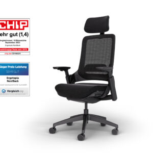 Ergotopia Ergotopia® NextBack ergonomischer Bürostuhl / Schreibtischstuhl inkl. verstellbarer Sitzfläche, Lordosenstütze, Armlehnen & Kopfstütze für dynamisch-gesundes Sitzen
