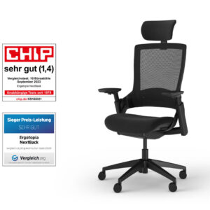 Ergotopia Ergotopia® NextBack ergonomischer Bürostuhl / Schreibtischstuhl inkl. verstellbarer Sitzfläche, Lordosenstütze, Armlehnen & Kopfstütze für dynamisch-gesundes Sitzen