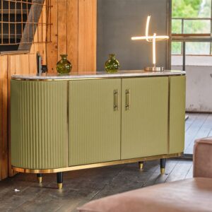 Das KAWOLA Sideboard MARIA ist ein Eyecatcher in jedem Zuhause. Sein nostalgisches Retro-Design im 50er-Jahre-Stil zeichnet sich besonders durch den Materialmix aus. Die Platte aus hellgrauem Marmo...