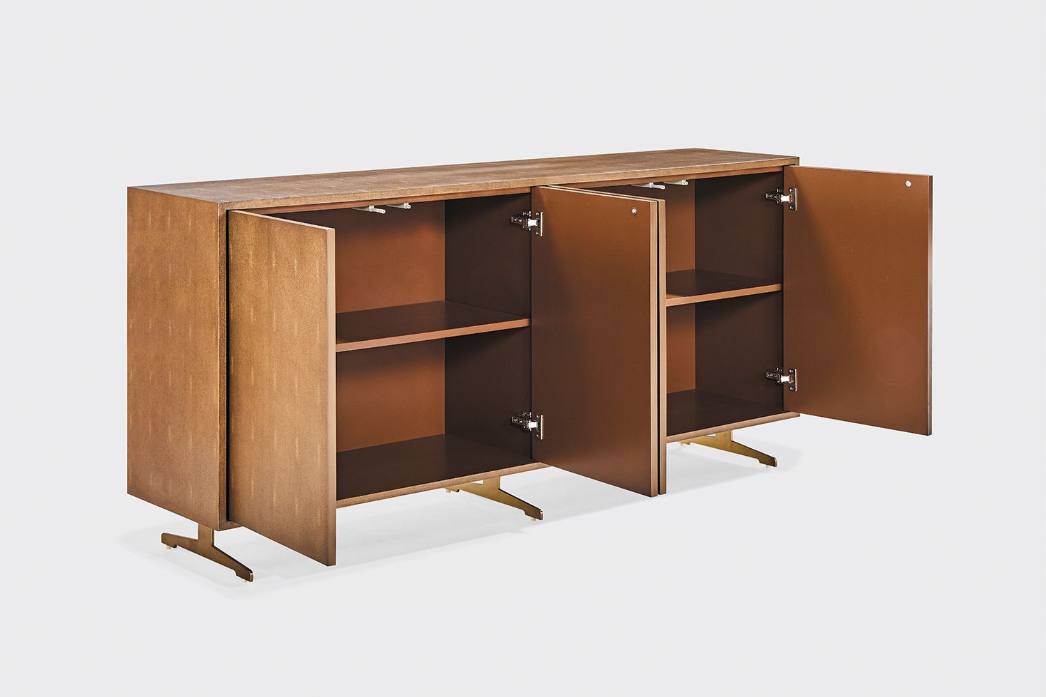 KAWOLA Sideboard GALA 4 Türen Kunstleder goldfarben Fuß Edelstahl gebürstet – Bild 2