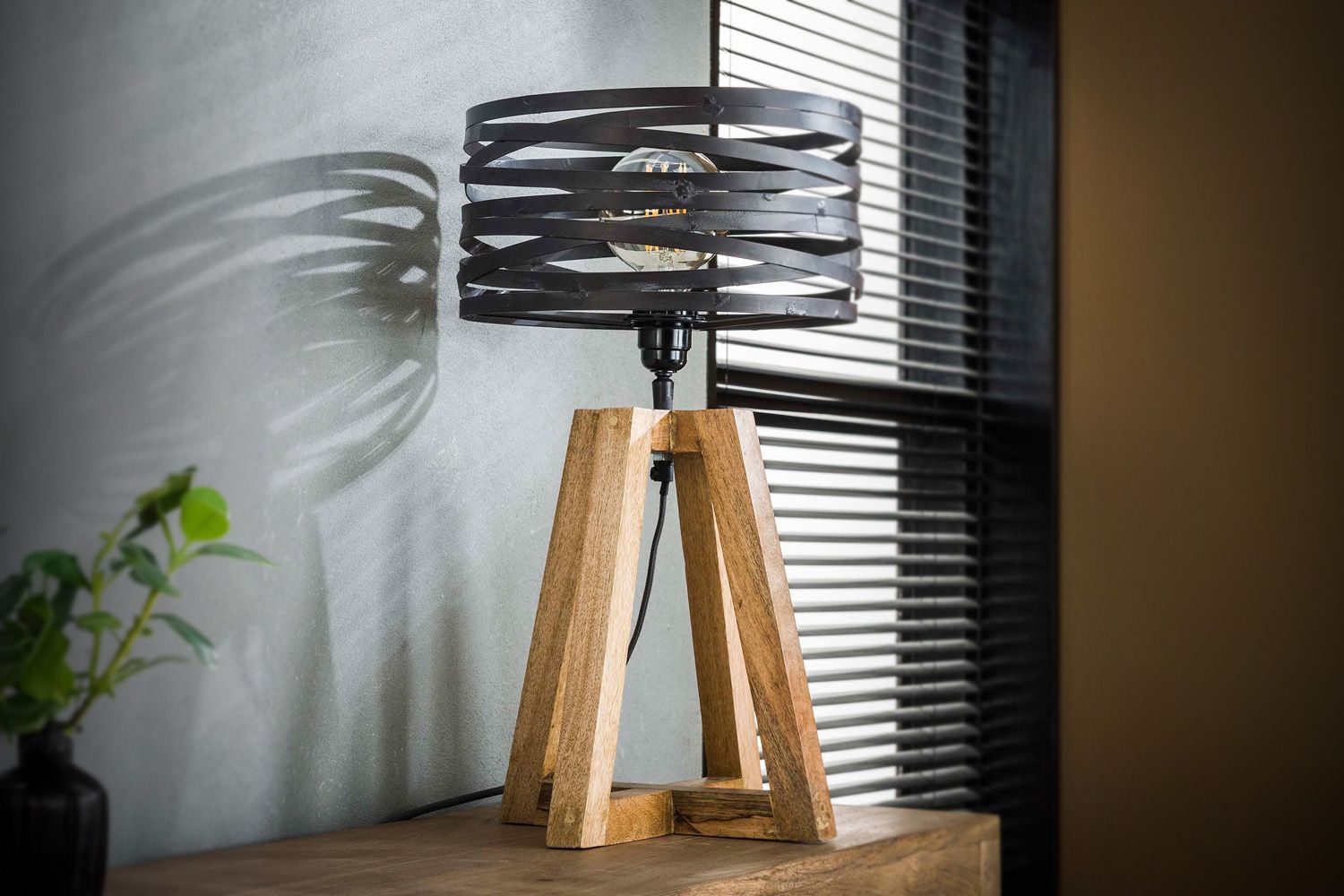 KAWOLA Tischleuchte DALIAN Tischlampe Holz/Metall schwarz – Bild 2