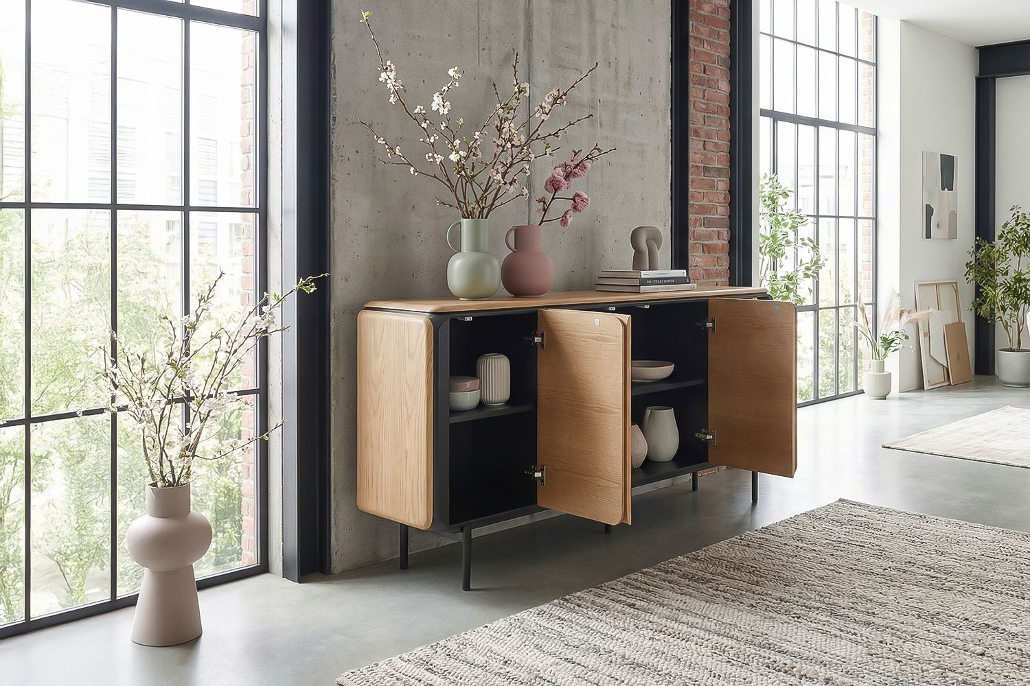 KAWOLA Sideboard AVRIL 4 Türen Eiche furniert braun – Bild 2