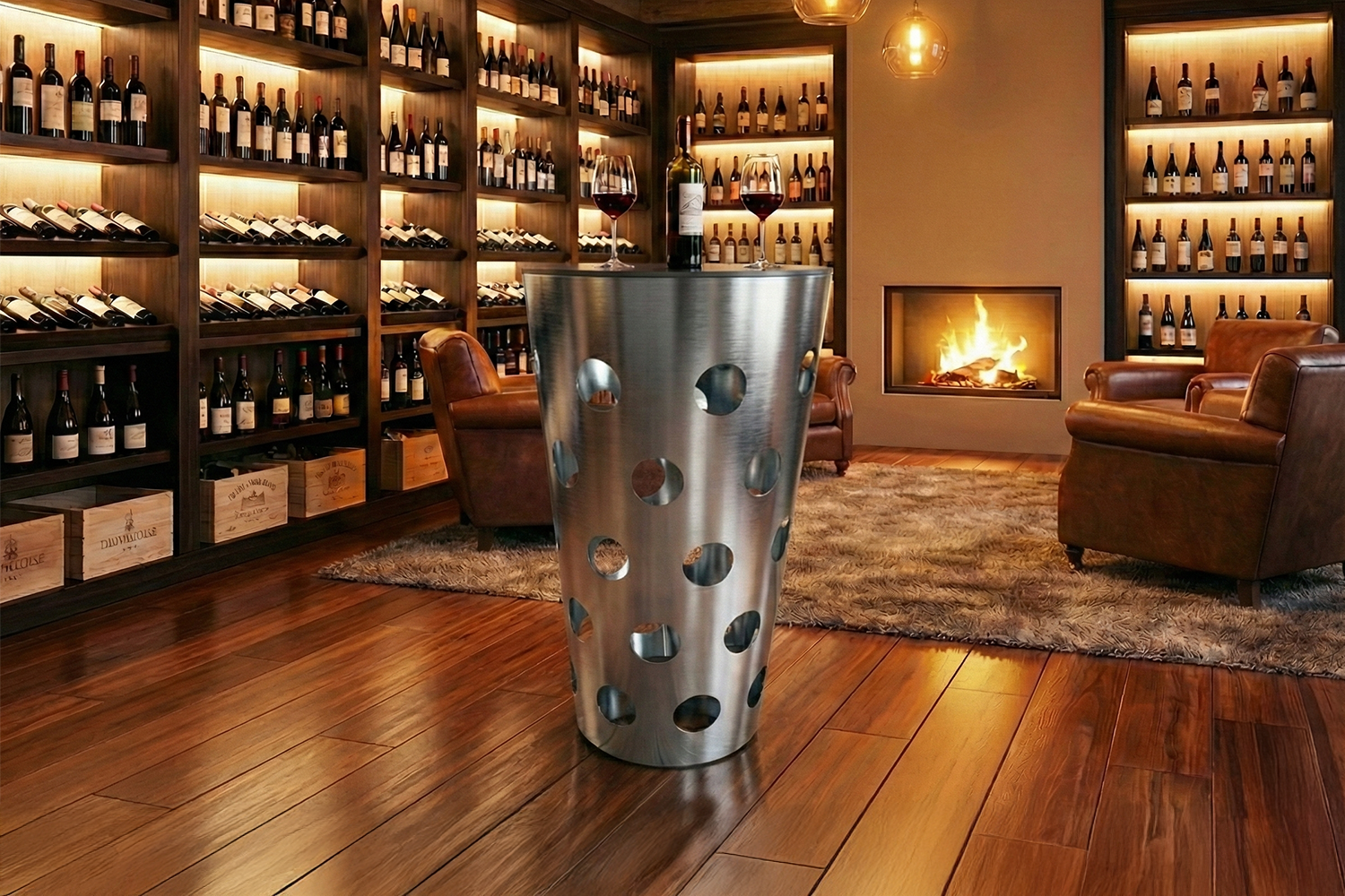 Der KAWOLA Bartisch VINO ist ein echtes Statement-Piece mit starkem Wiedererkennungswert. Sein konisch geformtes Säulengestell mit den markanten runden Öffnungen ist bewusst an das traditionelle Du...