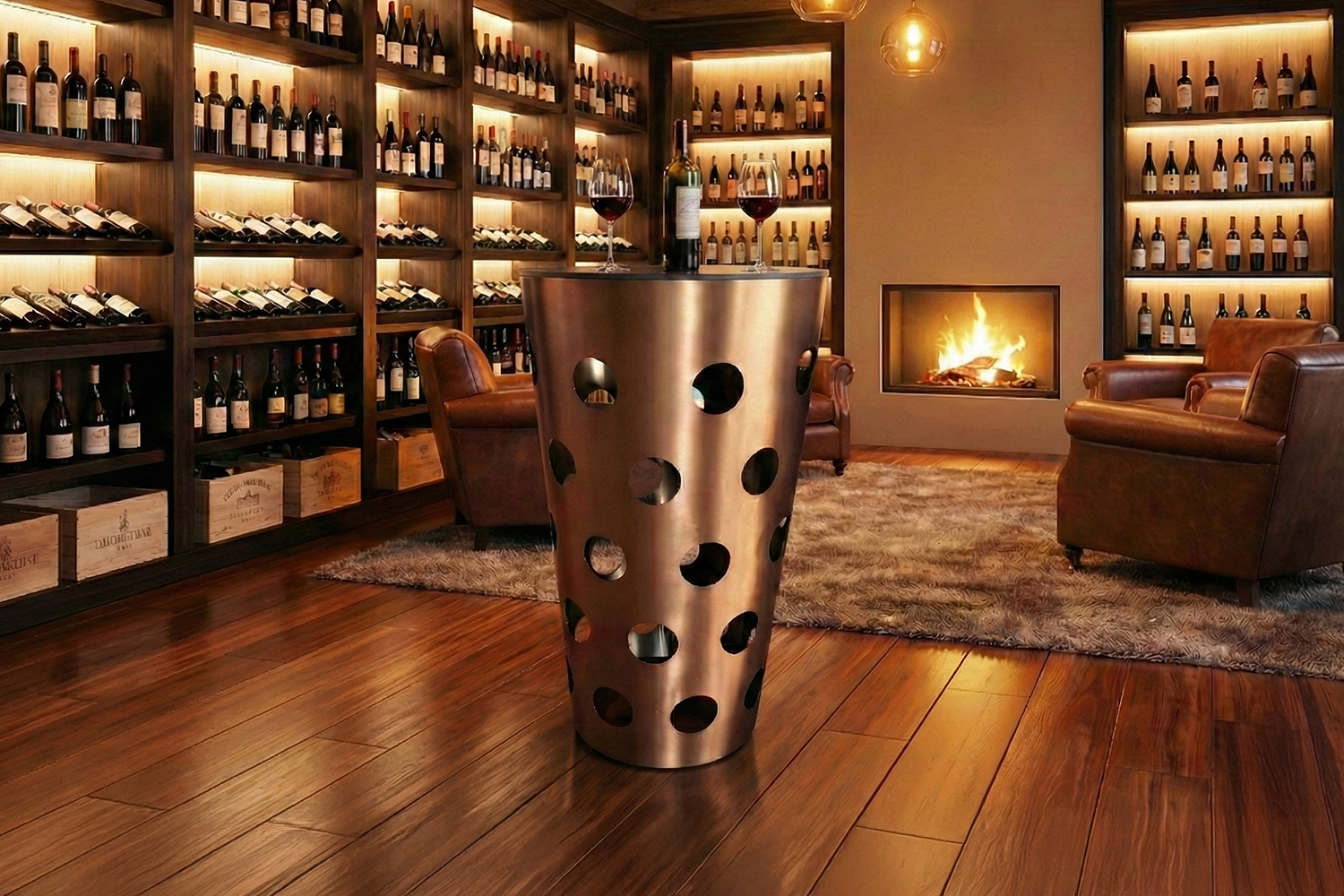 Der KAWOLA Bartisch VINO ist ein echtes Statement-Piece mit starkem Wiedererkennungswert. Sein konisch geformtes Säulengestell mit den markanten runden Öffnungen ist bewusst an das traditionelle Du...