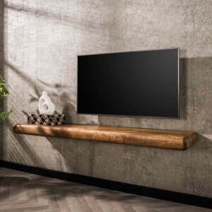 Das KAWOLA SWEAK 170 cm Wandregal ist aus nachhaltigem Mangoholz mit sandfarbenem Finish gefertigt. Das Regal wird mit einer Latte und zwei Holzklötzen an der Wand befestigt