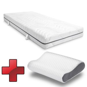 7 Zonen Viskoelastik-Matratze Sleezzz Smart 90 x 200 cm, Höhe 18 cm, Härtegrad H3 mit Air Memoryschaum + Sleezzz® Premium Memory-Effekt Kissen