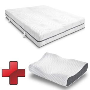7 Zonen Viskoelastik-Matratze Sleezzz Smart 140 x 200 cm, Höhe 18 cm, Härtegrad H3 mit Air Memoryschaum + Sleezzz® Premium Gel-Kissen gratis