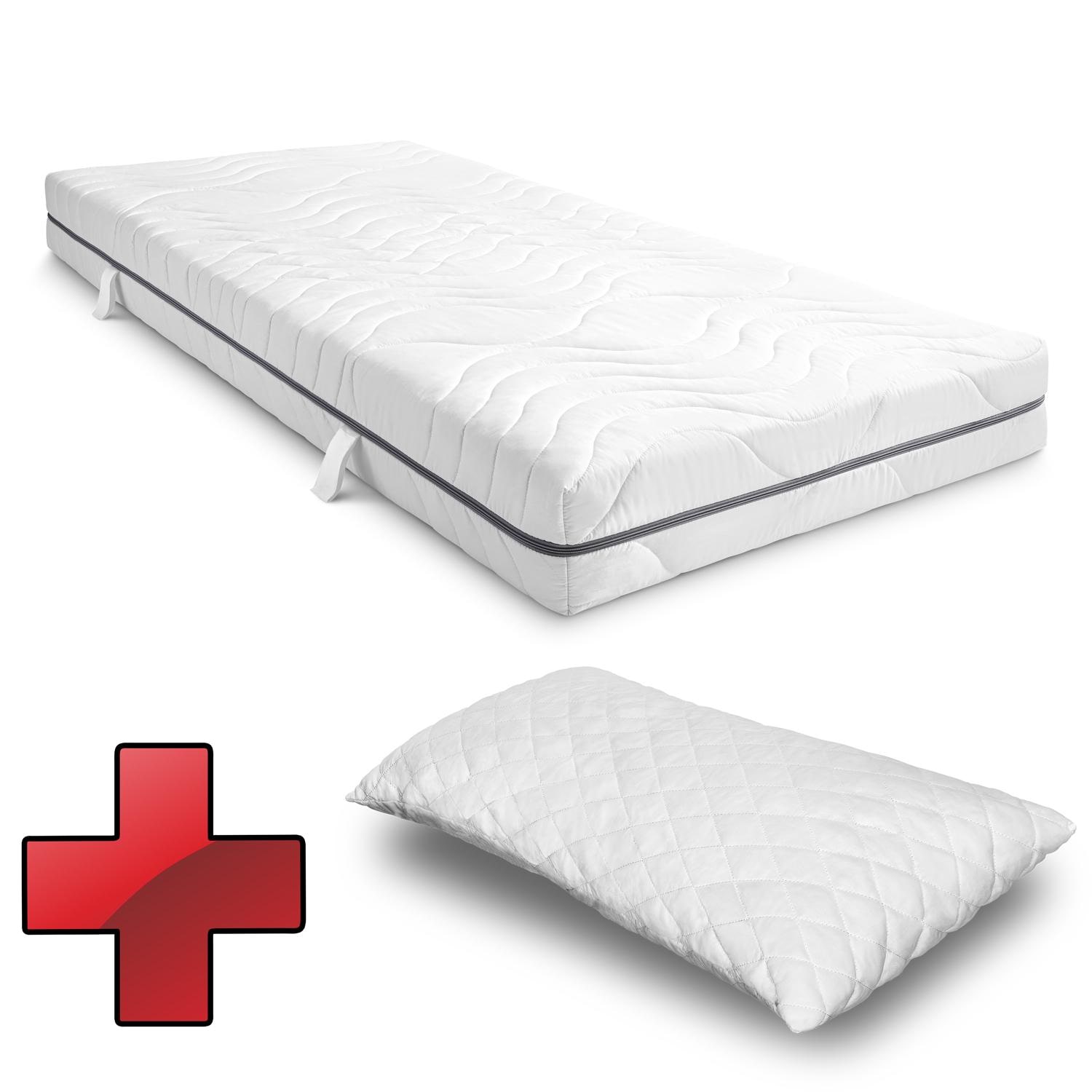 7 Zonen Viskoelastik-Matratze Sleezzz Smart 90 x 200 cm, Höhe 18 cm, Härtegrad H3 mit Air Memoryschaum + CloudComfort Basic Gel-Flocken Kissen 40x80 cm