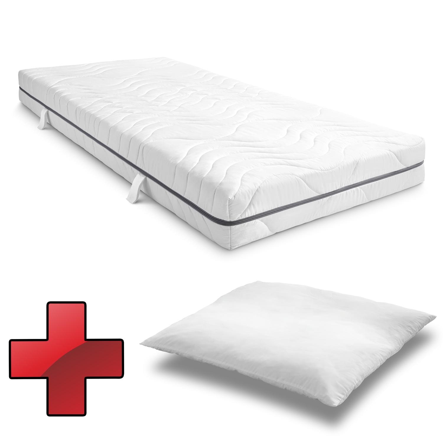 7 Zonen Viskoelastik-Matratze Sleezzz Smart 90 x 200 cm, Höhe 18 cm, Härtegrad H3 mit Air Memoryschaum + CloudComfort Basic Mikrofaser Kopfkissen 80 x 80 cm