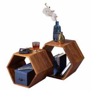 Massivart Beistelltisch 2er-Set Sheesham massiv gebeizt - 46 x 30 cm - TAMO