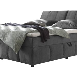 Boxbett 160 x 200 cm grau Stoffbezug Bettkasten - MADRID
