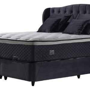Boxbett 180 x 200 cm grau mit Bettkasten und Topper - INDIGO