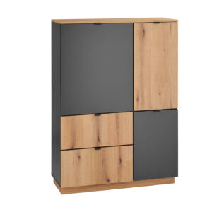 Highboard 3 Türen 2 Schubladen anthrazit - Eiche 103 cm - VINCE