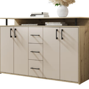 Highboard 4 Türen 3 Schubladen Artisan Eiche beige 139 cm - DRIFT