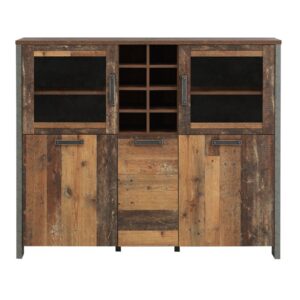 Highboard - Vitrine 2 Glastüren Old Wood - grau- CLIF