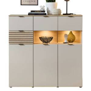 Highboard mit Beleuchtung beige - Riva Eiche 125 cm - INA