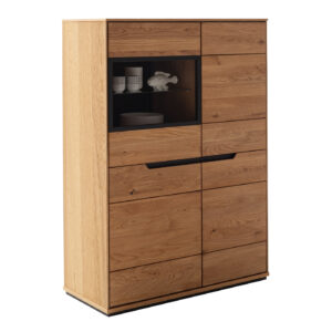 Highboard mit Glastür Wildeiche geölt teilmassiv 93 cm - ARAYA
