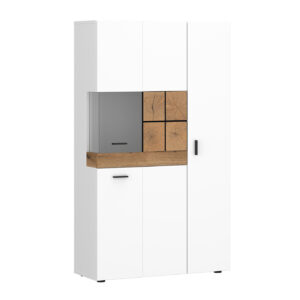 Highboard mit Glastür weiß Hochglanz - Eiche 82 cm - ORETA