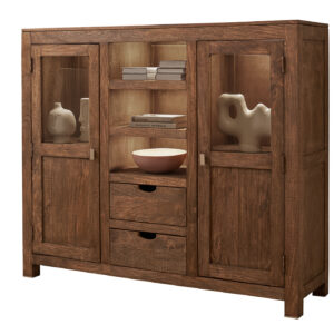 Highboard Mango massiv gebeizt montiert - Glastüren - NATURE