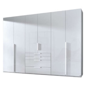 Kleiderschrank 301 cm weiß Glas 6-türig - rauch - POSA