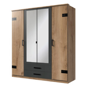 Kleiderschrank Plankeneiche - graphit 180 cm 4-türig - CORK