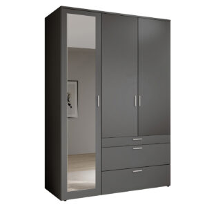 Kleiderschrank graphit mit Spiegel - 135 cm - 3-türig - VESALA