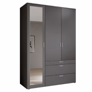 Kleiderschrank graphit mit Spiegel - 135 cm - 3-türig - VESALA