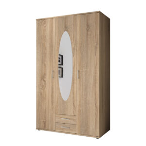 Kleiderschrank mit Spiegel 120 cm Sonoma Eiche - 3-türig - PAUL