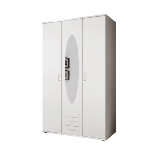 Kleiderschrank mit Spiegel 120 cm weiß - 3-türig - PAUL