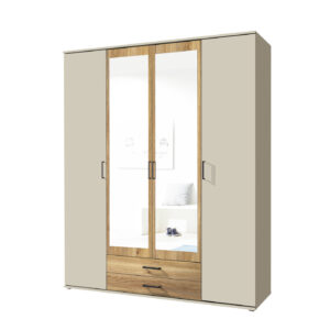 Kleiderschrank mit Spiegel 159 cm - beige - Eiche - 4-türig - CHICAGO