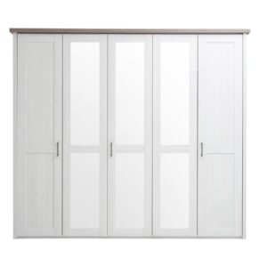 Kleiderschrank mit Spiegel - Pinie weiß - Trüffel - 241 cm Pinie - LUCA