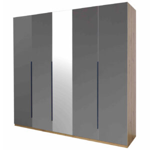Kleiderschrank mit Spiegel grau hochglanz - Eiche 230 cm - SPOSAMI