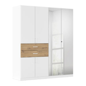Kleiderschrank mit Spiegel - weiß - Eiche - 181 cm - rauch - MAIKA