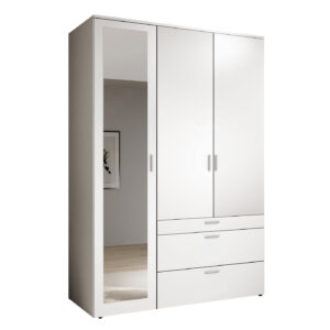 Kleiderschrank weiß mit Spiegel - 135 cm - 3-türig - VESALA