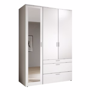 Kleiderschrank weiß mit Spiegel - 135 cm - 3-türig - VESALA