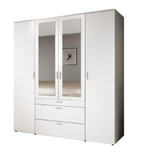 Kleiderschrank weiß mit Spiegel - 180 cm - 4-türig - VESALA