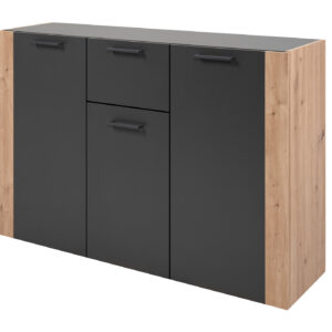 Kommode anthrazit Artisan Eiche 3-türig 125 x 35 cm - CENTO