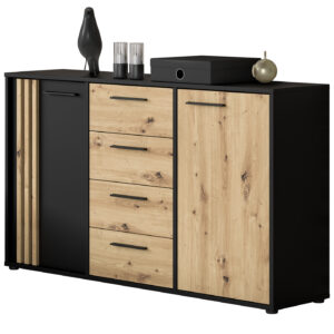 Kommode mit 4 Schubladen Artisan Eiche - schwarz 143 cm - CARDIGAN