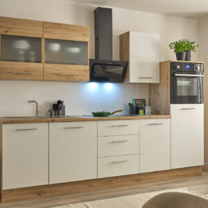 Küchenzeile - weiß - Artisan Eiche - 280 cm - inkl. Elektrogeräten - ISOLA