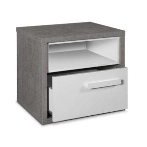 Nachttisch Betonoptik weiß hochglanz 45 cm x 40 cm - MIPIACE